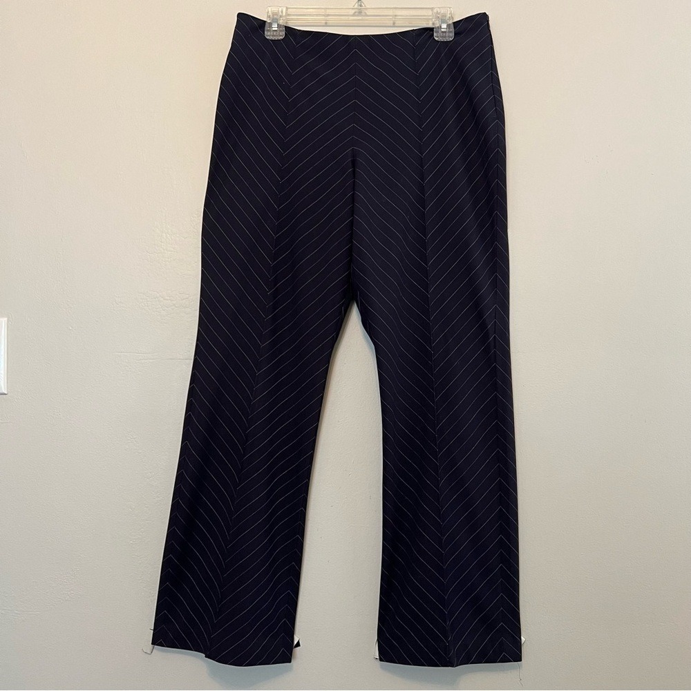 Preston York Petite Pants Navy Pinstripe Straight Leg Stretch Womens 14P
